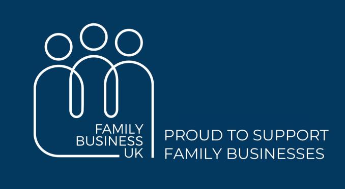 Logo of Family Business UK with the text 'Proud to Support Family Businesses' on a blue background.